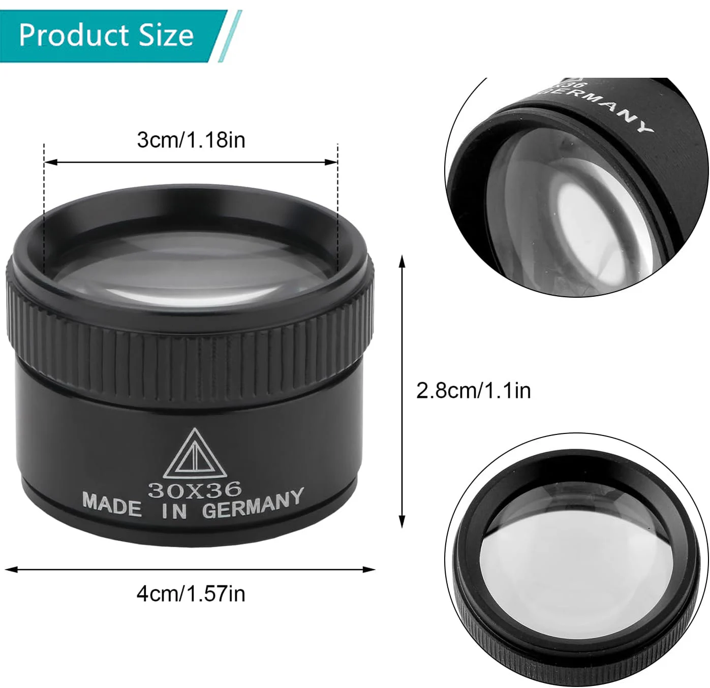 30X Magnifying Glass HD Optical Glass Lens Loupe Magnifier Mini Pocket Magnifier Handheld Jewelry Watch Repair Tool 36mm Dia Len