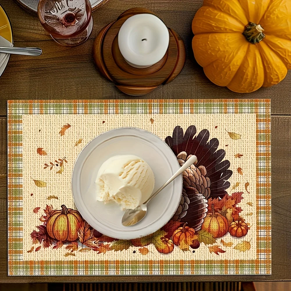 4 قطع من مفارش تركيا لعيد الشكر، مفارش ألوان مائية على طراز المزرعة على شكل يقطين الخريف لحفلات عيد الشكر