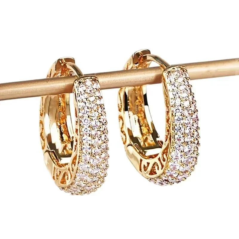 Fashion Hollow Gold Color Hoop Earrings for Women Paved Dazzling CZ Stone Trendy Female Statement Jewelry Circle Earrings