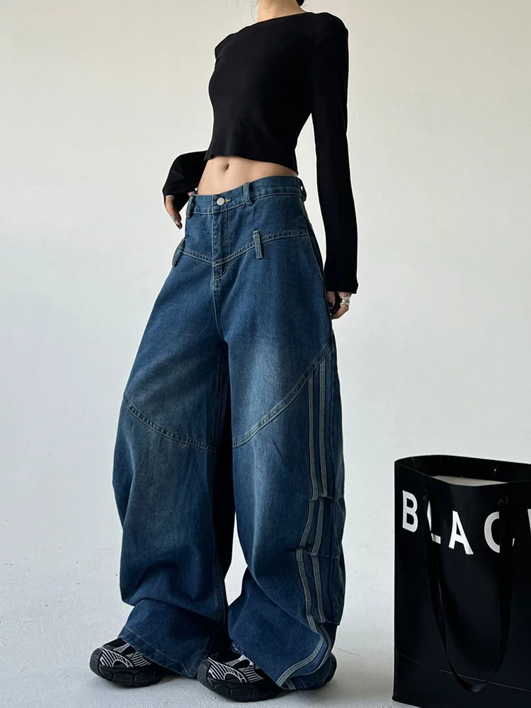 

American Sle High Waist Wide Leg Jeans Straight Cut Winter New Arrival Tall Women's Loose Fit Trousers Long Cotton Stretch ...