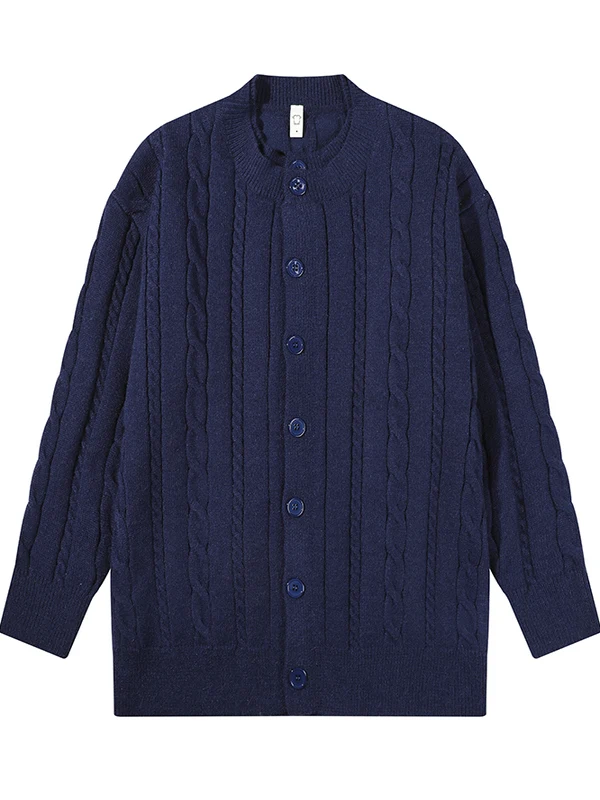 

Loose Men's Knitted Sweater Cardigan round Ne American Preppy Sle Casual Long Sve Polyester Fiber Warm Outerwear