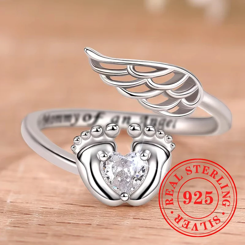 

Huitan Foot Wing Дизайнерское открывающееся кольцо из стерлингового серебра 925 пробы с сердечком CZ, аксессуар на палец для женщин, простые элегантные ювелирные изделия