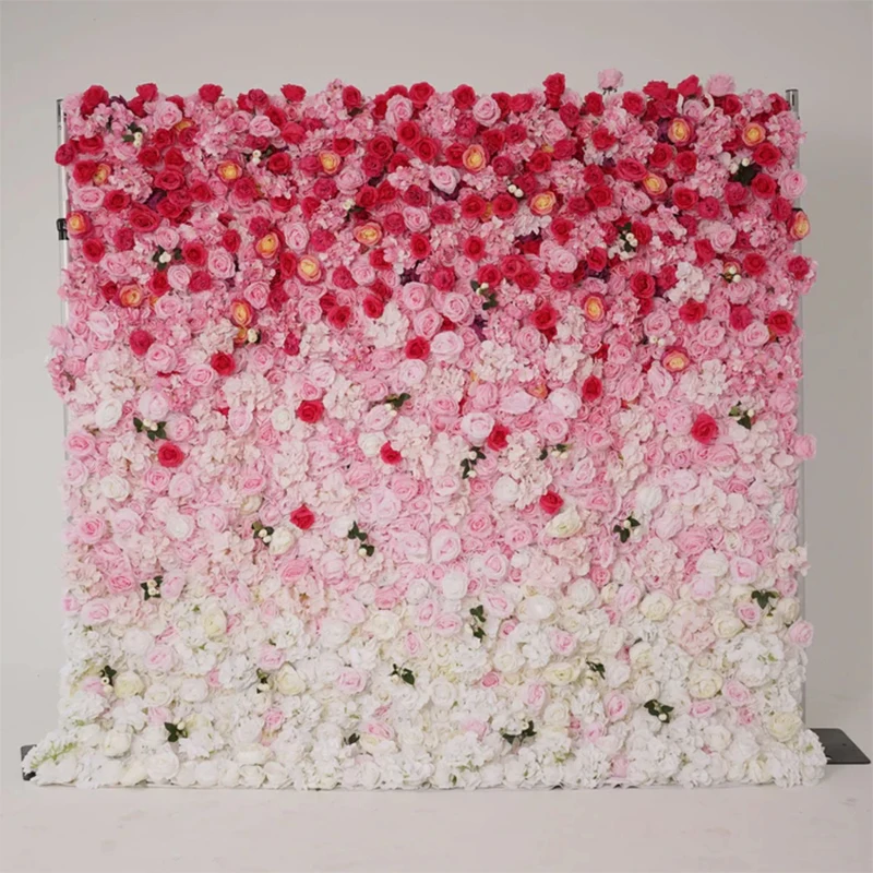 

Flower Wall Gradient Pink White Fabric Rolling Up Curtain Floral Backdrop Wedding Party Proposal Decoration