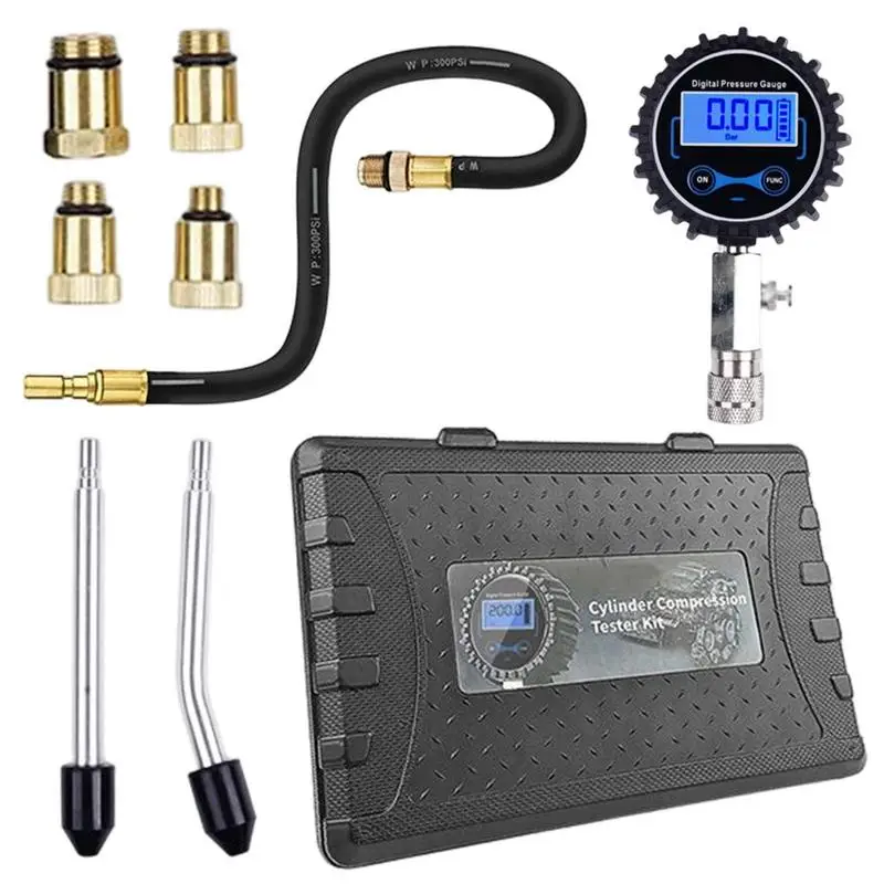 Engine Compression Tester Digital Engine Cylinder Pressure Gauge 0-200PSI Automotive Engine Pressure Gauge Maintenance Quick