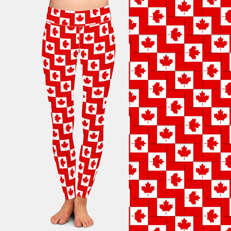 Letsfind Nieuwe Collectie Canadese Nationale Vlaggen Afdrukken Vrouw Broek Mode Hoge Taille Fitness Elastische Volledige Leggings