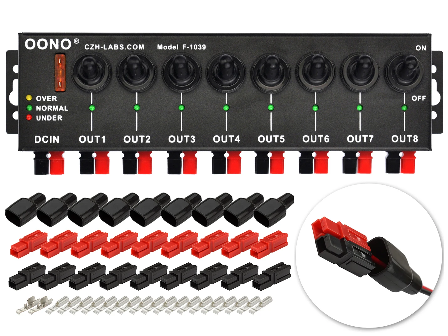 8 Channel Anderson Powerpole Connector Power Splitter Distributor Source Strip, with 8 Independent Control Switches