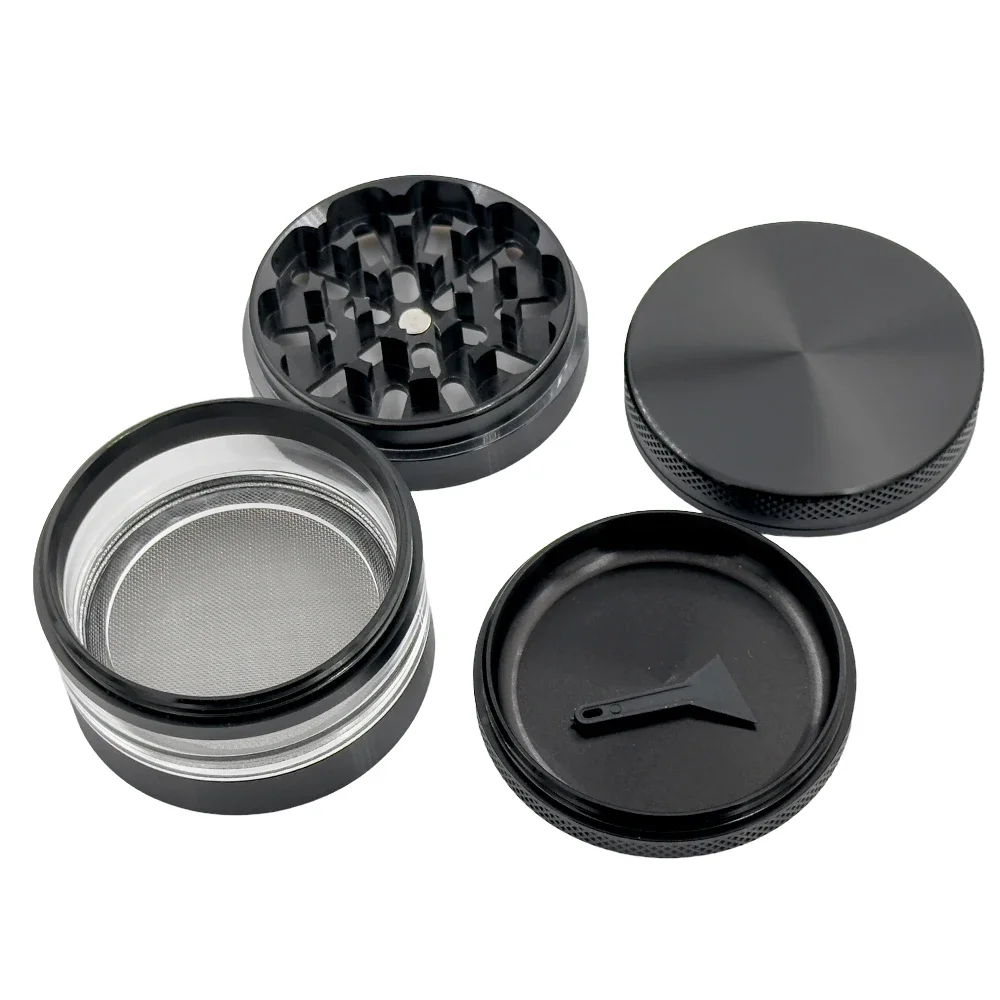 Tobacco Grinder 4 Layer Zinc Alloy Herbal Crusher with Clear Window 63mm Herb Mills Hand Muller Accessories