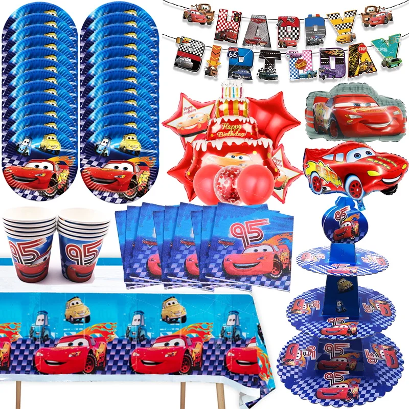 Disney-Décorations d\'Anniversaire de Voiture McQueen Pixar, Assiettes Britware, Toile de Fond Standard, Fournitures de ixpour Enfants, Cadeaux pour