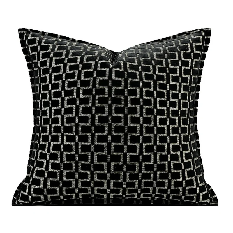 Italian Style Pillows Luxury Geometric Cushion Case Modern Black Jacquard Decorative Pillow Cover For Sofa Chair Home Decoration