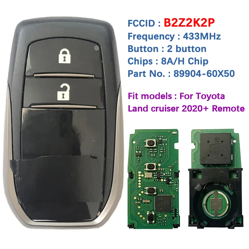 CN007254 Replacement 2 Button Key Remote Fob 433MHz RF430/8A (P4 A9) 89904-60X50 B2Z2K2P For Toyota Land Cruiser 2020-2021