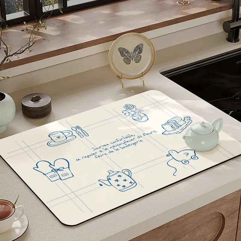 Rice Patterned French Kitchenware Kitchen Drain Mat, Anti Slip Coffee Machine Tableware, Protection Mat