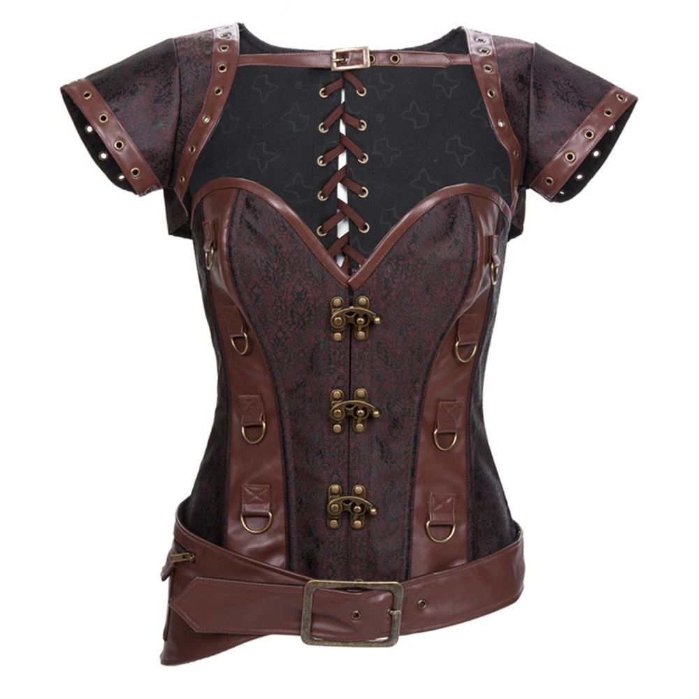 

Brown Steampunk Corset Set Korsett for Women's Plus Size Faux Leather Vintage Bustiers & Corsets Top Gothic Corset Clothes