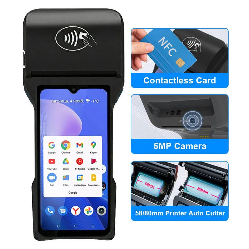 6.26-inch Touch Screen Android 14 POS Terminal Mobile Cash Register with NFC Camera Scanner 58mm Thermal Printer Google Play