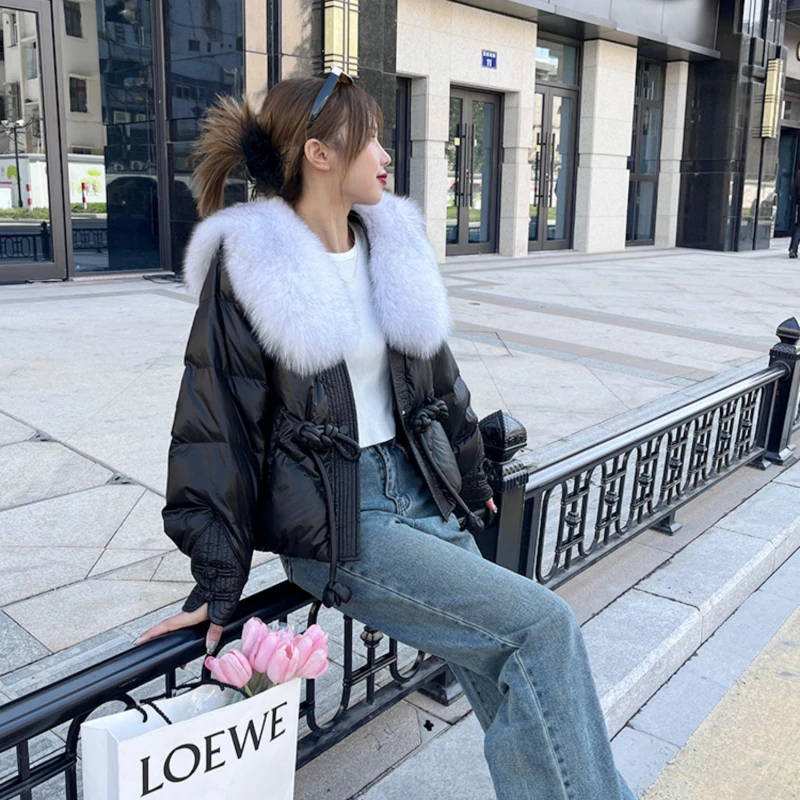 Winter Warm Coat High-grade 90 White Duck Down Fashion Fox Hair Collar Design Elegant and Sweet Short Women's Down Jacket