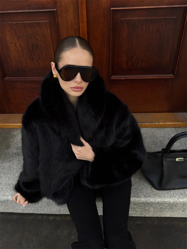 Tsiisd أناقة موضة الفراء ريشة ملابس خارجية قصيرة للنساء الدافئة التلبيب الشتاء عالية الخصر فضفاضة الصلبة معطف طويل الأكمام الإناث