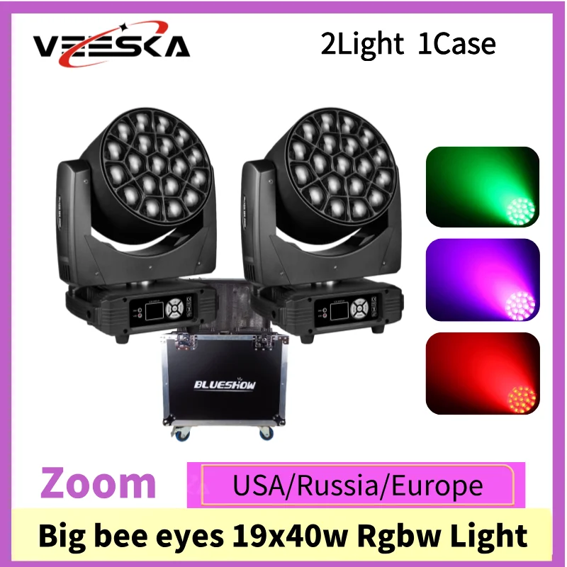 2pcs Paky 19x40 Zoom Wash Bee Eye Moving head light 19x40W Rgbw 4In1 LED Bee eye Clay Paky bee eye Stage Lights Flight Case