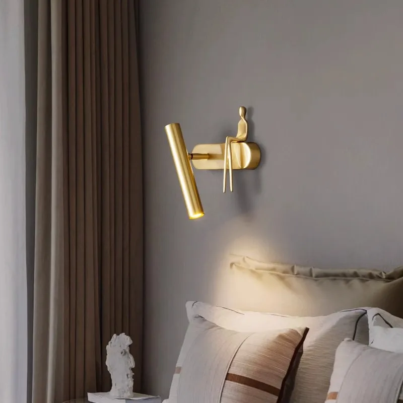 

Wall Lamp All Copper Bedroom Bedside Minimalist Art Bronze Wall Lamp Rotatable Reading Lamp