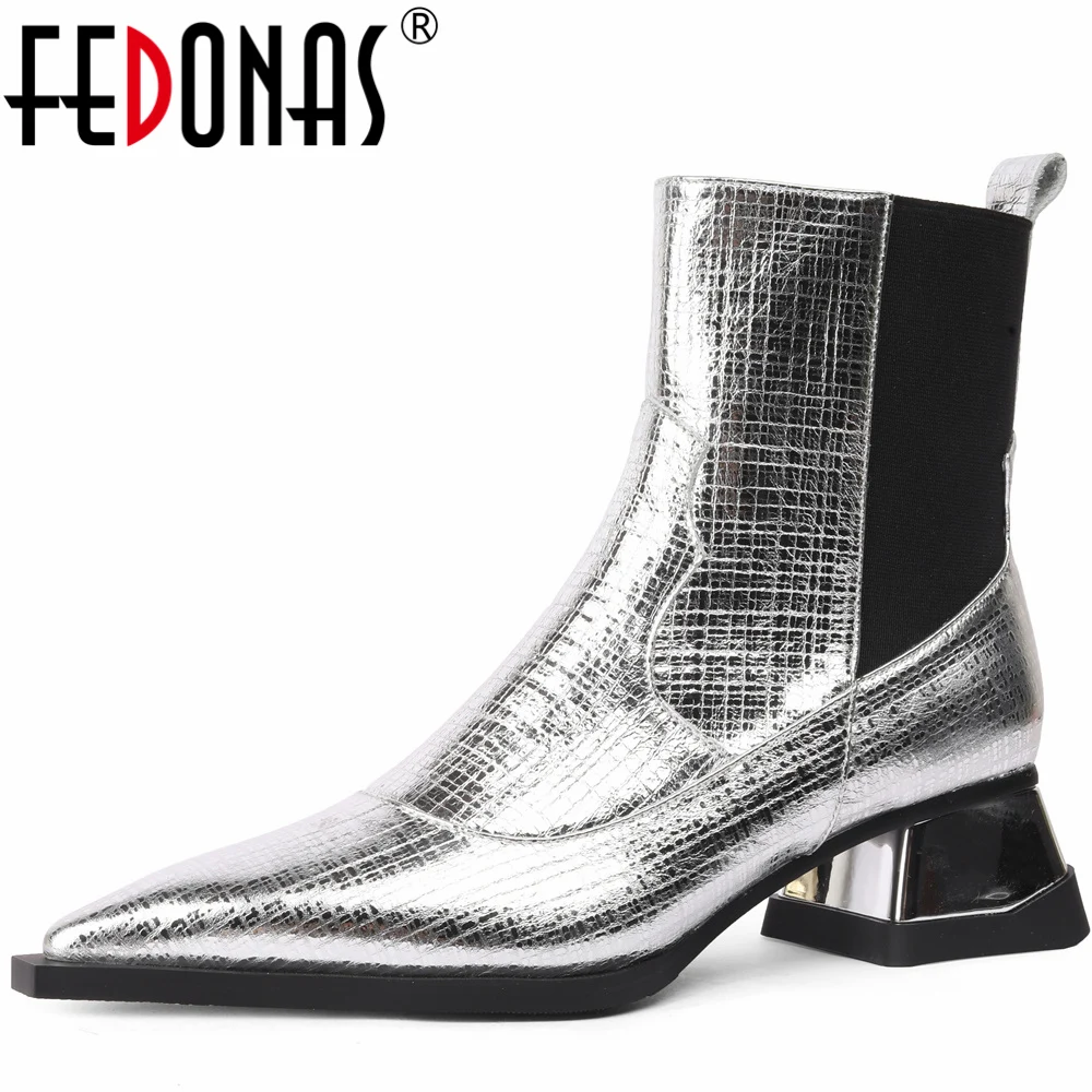 FEDONAS Fashion Splicing Chelsea Short Boots For Women 2024 Autumn Winter Genuine Leather Pointed Toe Office Ladies Ankle Boots