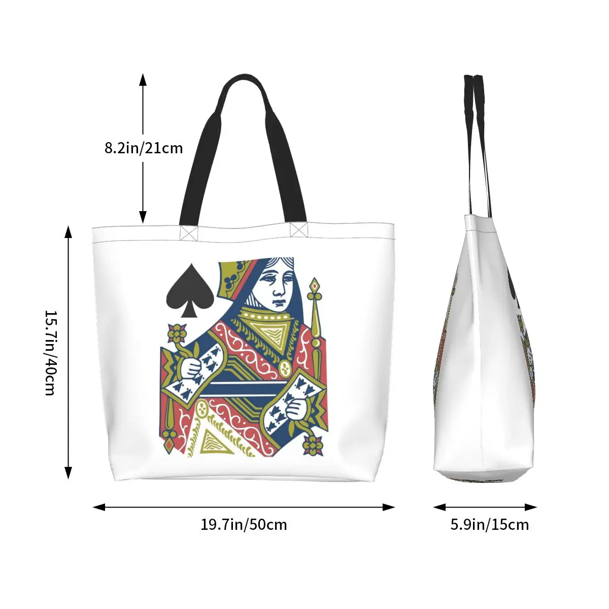 Playing Card - Queen Of Spades Shopping Tote Bag Canvas Large Capacity Shoulder Bags Shopper Grocery Handbag for Women
