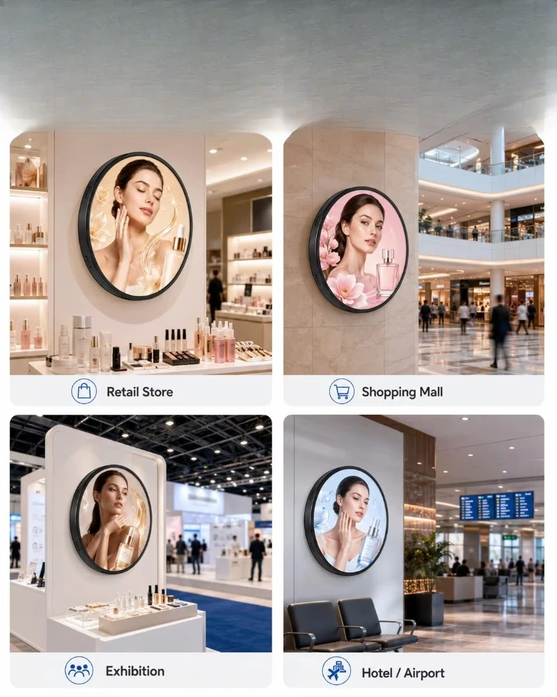 23.6 Inch Circular Commercial Advertising Display High Brightness Round Digital Signage for Retail Stores