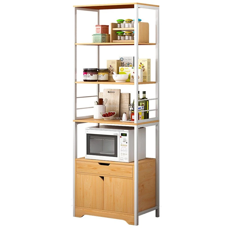 Nordic Multi-Layer Cabinets Simple Kitchen Furniture Home Floor-To-Ceiling Wood Rack Tableware Supplies Storage Cabinet