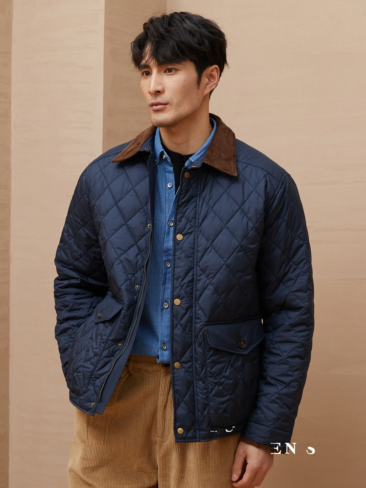 

MCCEVTG мужское стеганое тюре теплое хлопковое пальто с ромбовидным вышитым воротником-стойкой Thiened зимняя верхняя одежда Faion Urban Sle