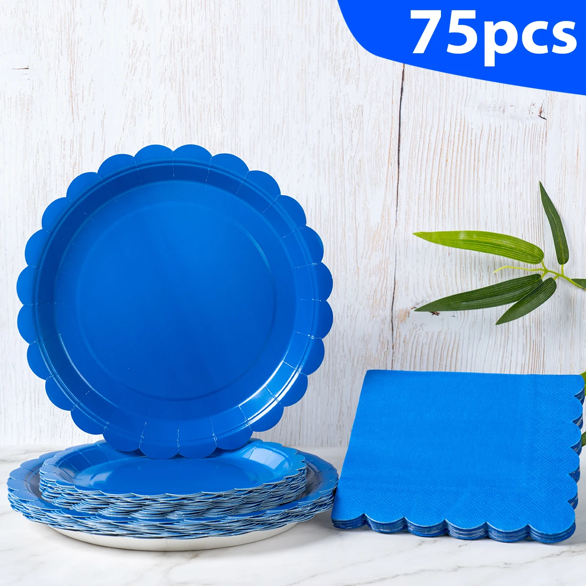 Royal Blue Scalloped Edge Disposable Tableware Set Solid Color Paper Plates Napkins for Wedding Party Supplies Kitchen Tableware