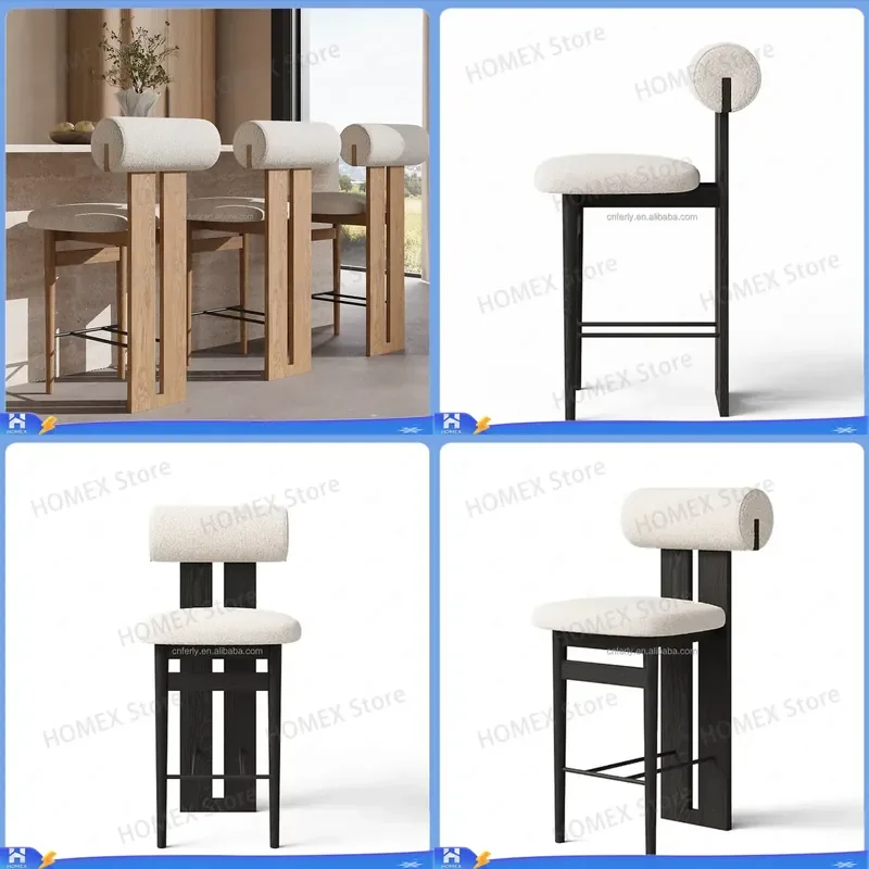Luxury Solid Wood Dining Chairs Bar Stools Modern High Back Kitchen Chair Comfortable Restaurant Hotel Apartment Furniture
