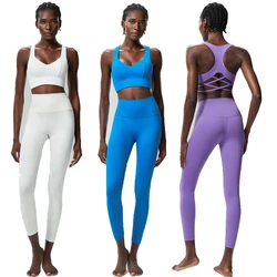 Women Two Pieces Yoga Set Solid Color Buttery Soft Gym Suit Breathable Quick Dry Running Sportswear Female Workout Clothes