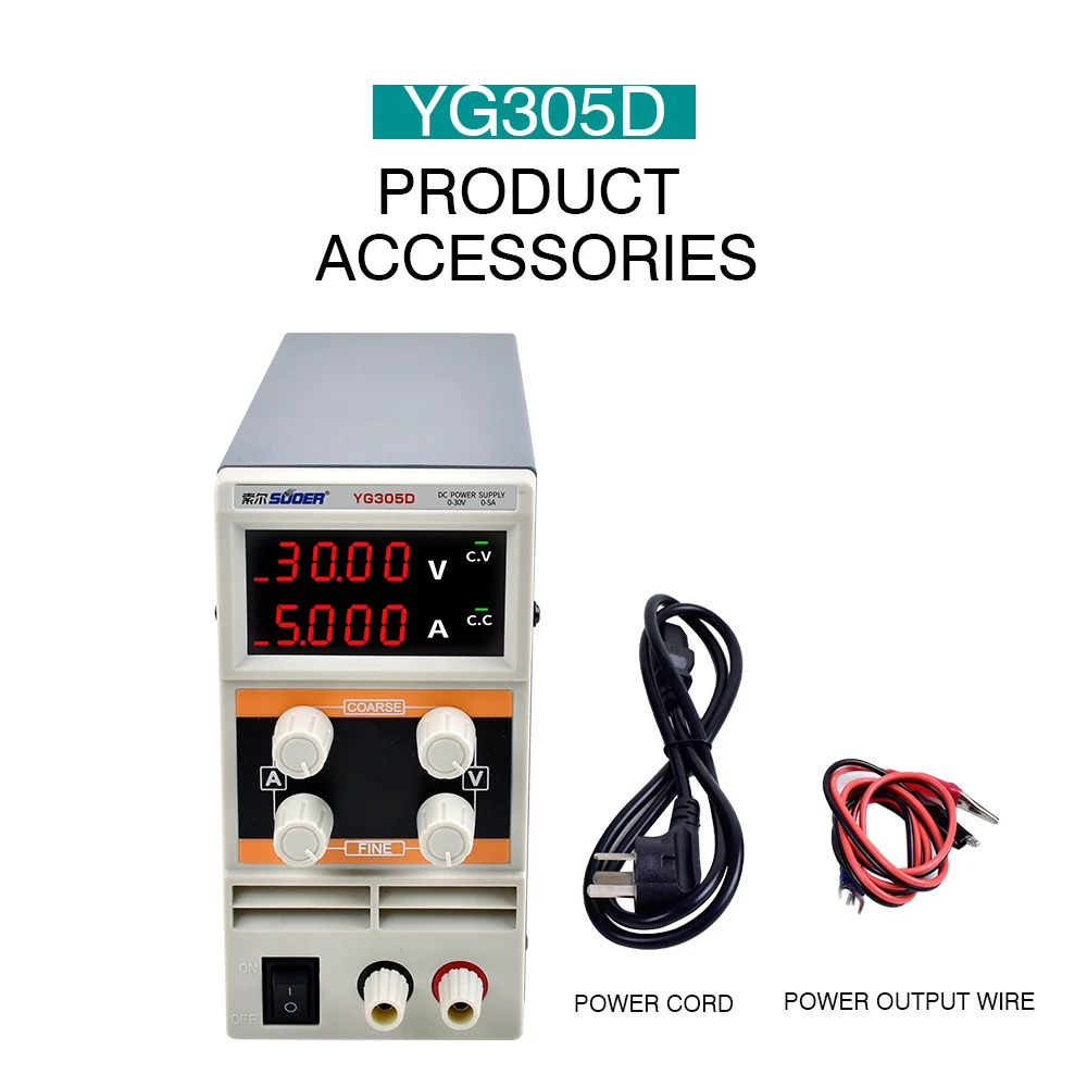 Zasilacz przemysłowy DC z wyświetlaczem LCD, regulowany, impulsowy, 30V 5A, z certyfikatem CE, wejście 230V, do laboratoriów i sprzętu telekomunikacyjnego.