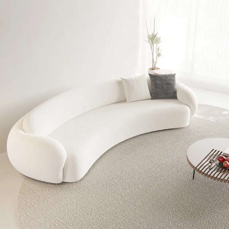 

Small Apartment Living Room Curved Sofa Simple and Minimalist Cream Style Fabric Sofa Beauty Salon Reception
