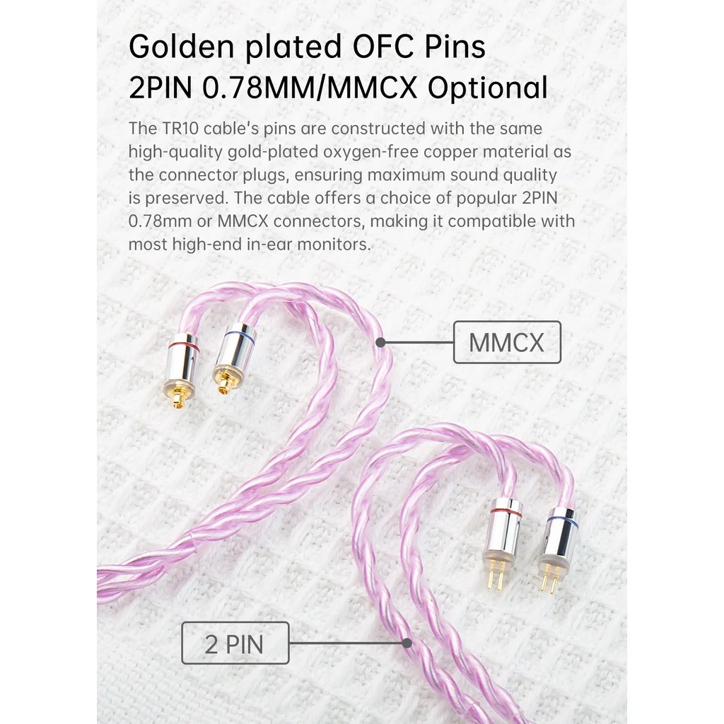 สายหูฟัง TR10 Tri 5N OFC ผสม4N การออกแบบปลั๊กที่ถอดออกได้ OFC 2PIN 0.78mm/MMCX 3.5mm/2.5mm/4.4mm หูฟัง