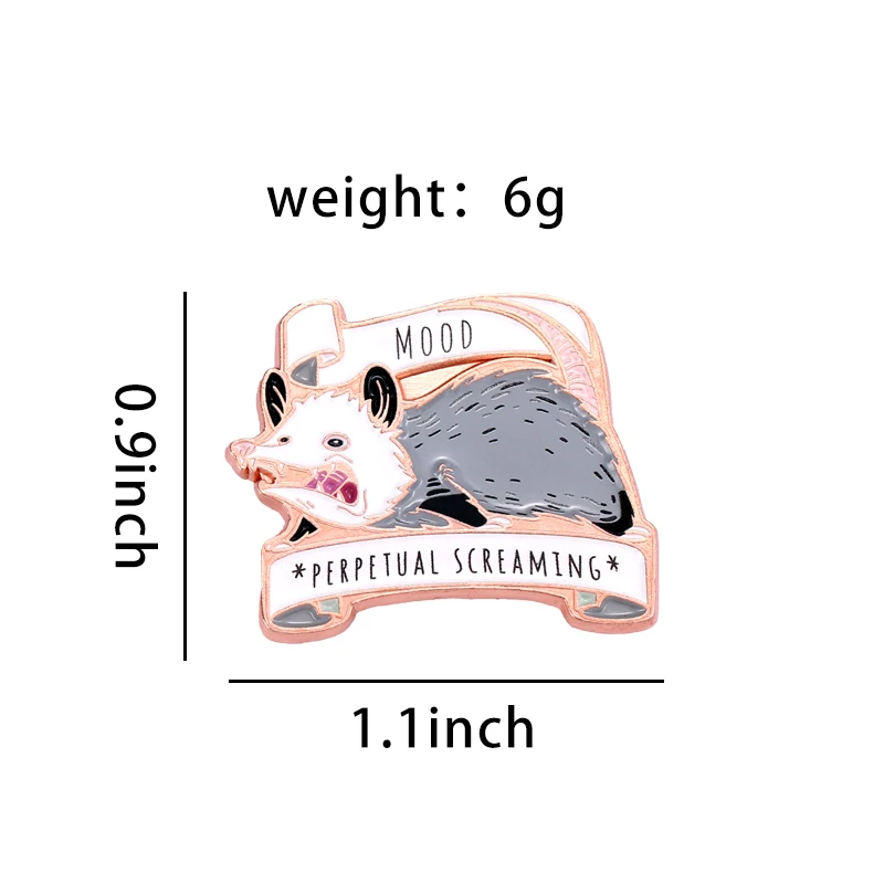 Possum Screaming Enamel Pins Custom Banner Brooches Lapel Badges Funny Animal Jewelry Gift for Kids Friends