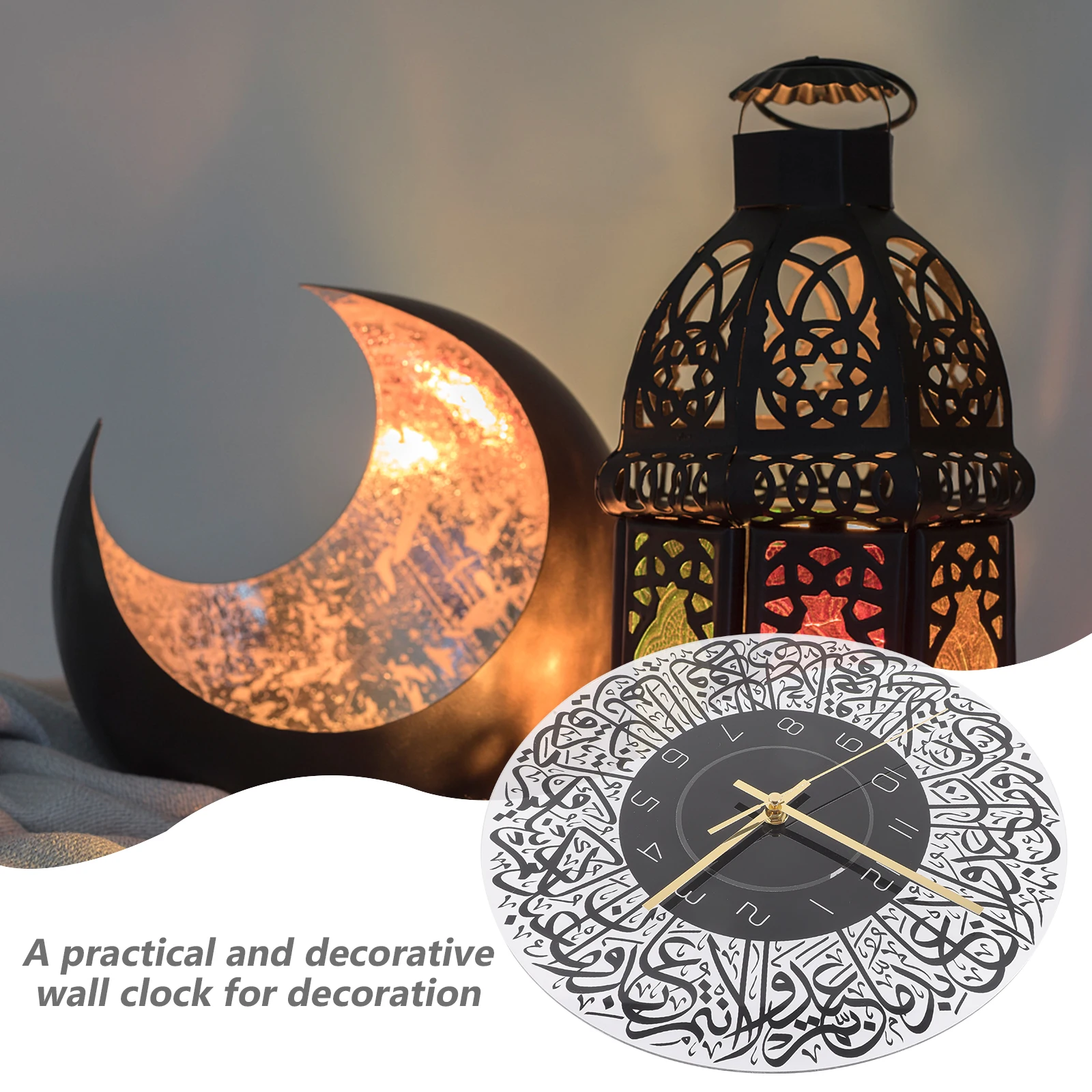 

Eid Mubarak Wall Clock Acrylic Silent Decorative Wall Hanging Clock for Living Room Bedroom Ramadan Party Decor