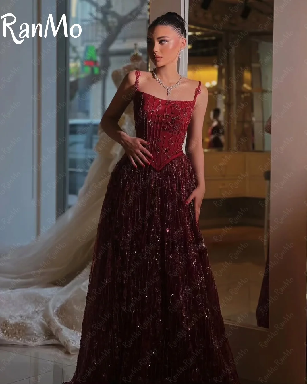 Ranmo ثوب أنيق مطرز بالخرز الدانتيل فساتين لحضور الحفلات الموسيقية 2025 فساتين الحفلات الرسمية الفاخرة امرأة 2025 الخرز مخصص رداء دي كوكتيل فام