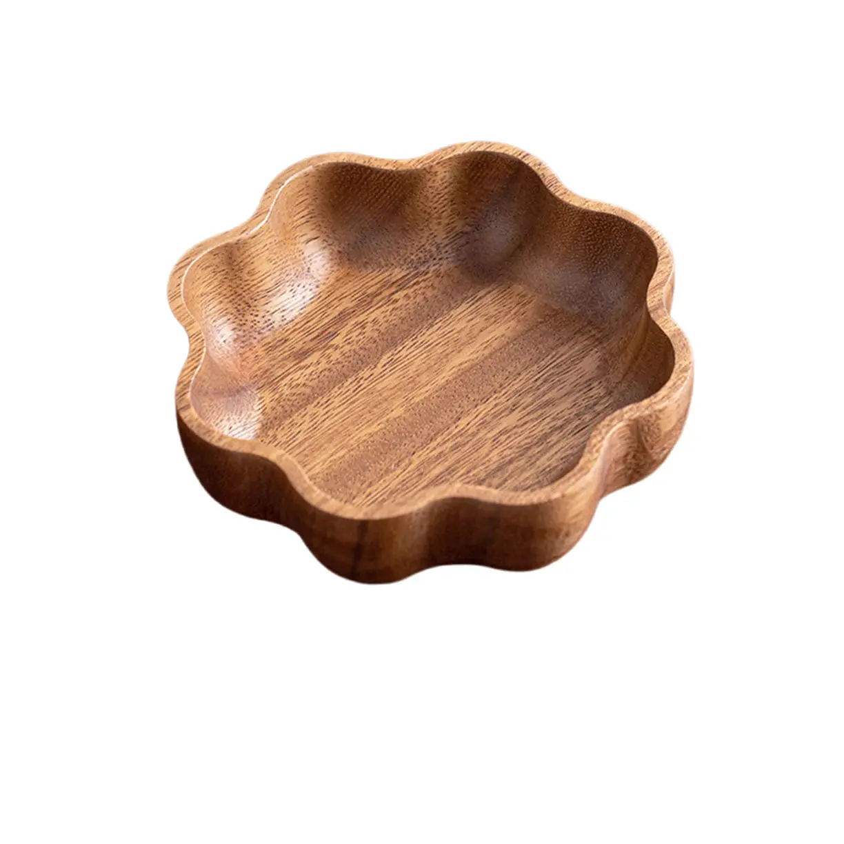 Chinese Flower Shaped Black Walnut Tray, Luxury Wooden Serving Dish for Living Room Fruit Snack Storage Table Decor