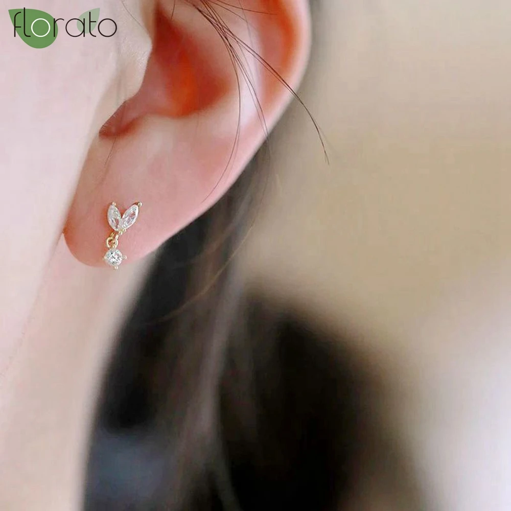 

925 Sterling Silver Needle Sparkling Zircon Stud Earring for Women Cute Heart Small Earring Mini Exquisite Piercing Jewelry Gift