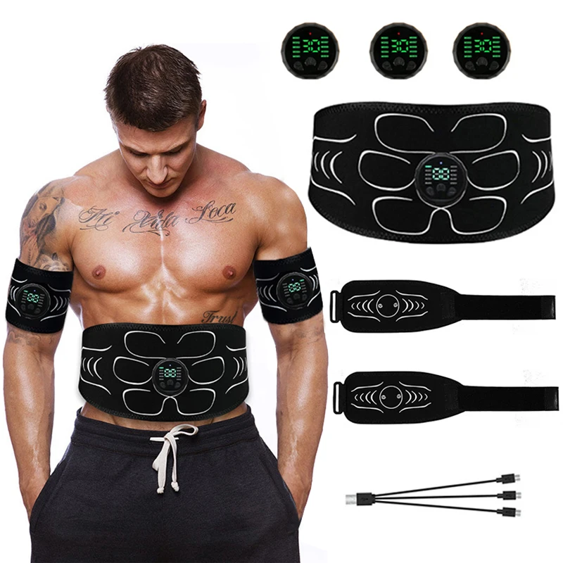 Smart EMS Muscle Stimulator Abdominal Toning Belt Abs Muscle Toner Arm Waist Weight Loss Body Fitness Massager USB Chargeable