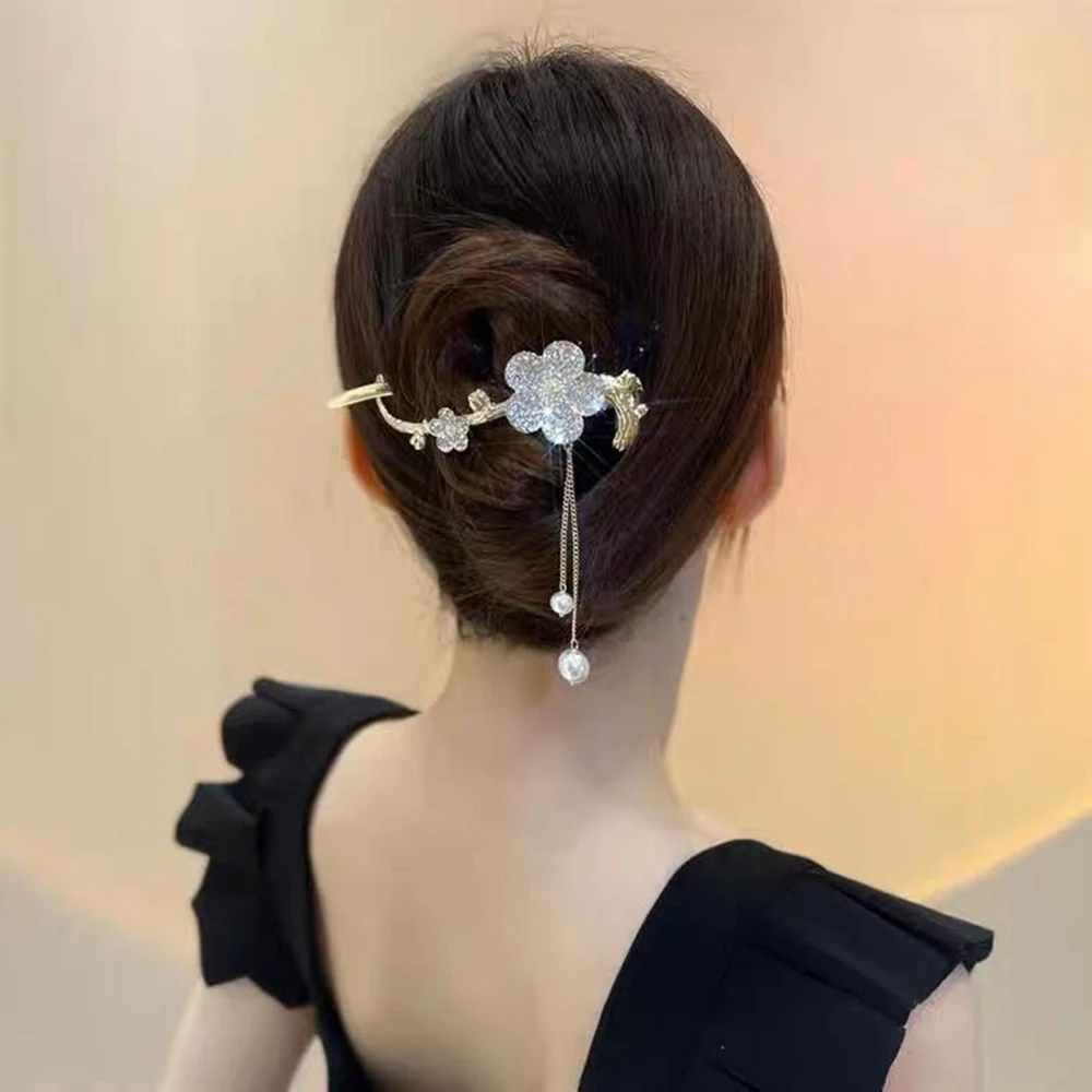 Haimeikang Rhinestone Twist Hair Clip Women Tassel Ponytail Hairpin Fashion Jewelry Headwear Styling Tools Hair Accessories