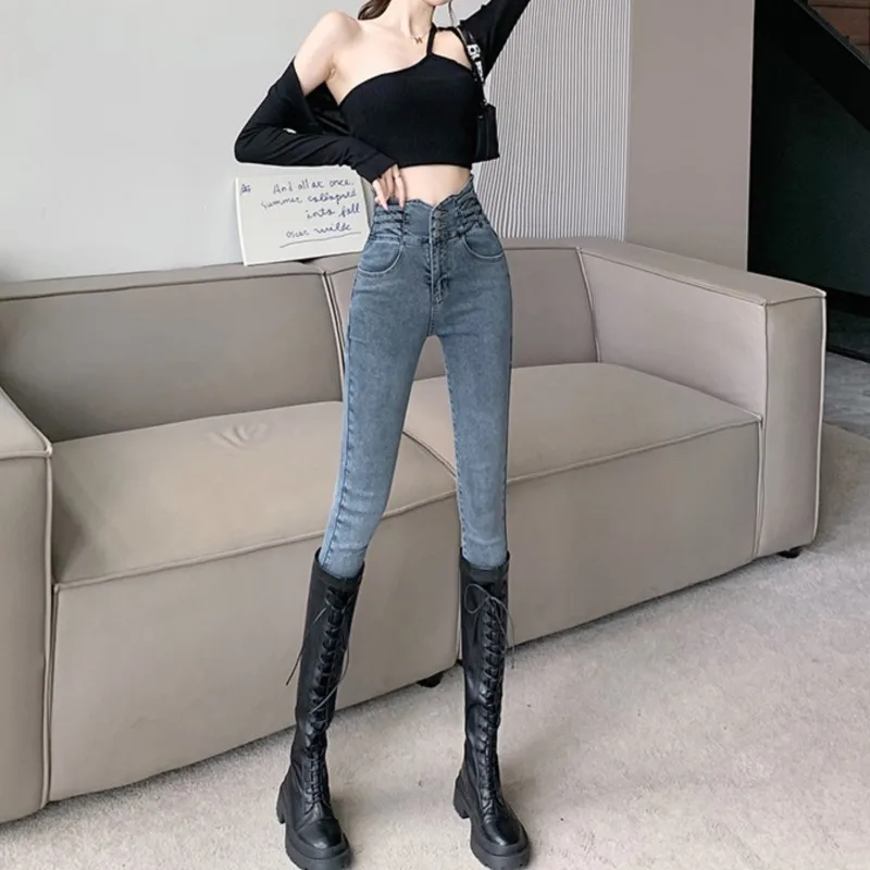 Design High Waist Mom Jeans Women Boyfriends Straight Elastic Femme Cotton Slim Vintage Female Trend Denim Pants Vaqueros Mujer