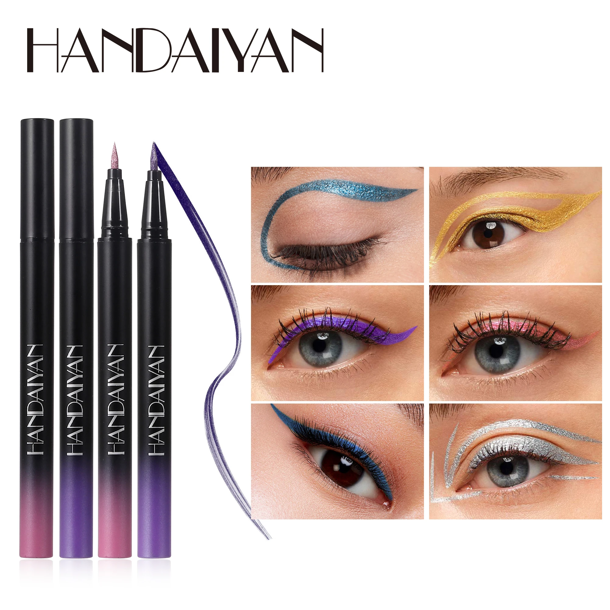 HANDAIYAN Eyeliner liquido glitter Penne per trucco occhi color metallo luccicante a lunga durata