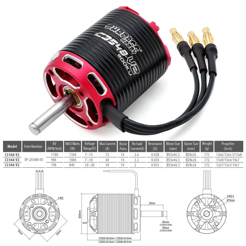 

SURPASS-HOBBY C3548 V2 1100/900/790KV 14 Pole Outer Rotor Brushless Motor 4.0 Connector for Aircraft Model