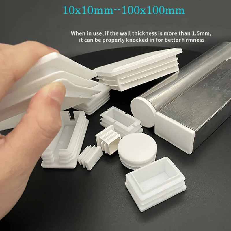 White Square Plugs Pipe Tube Cap Plastic Tubing End Cap Insert Blanking Stopper Rectangle Dust Cover13x13mm-100x100mm