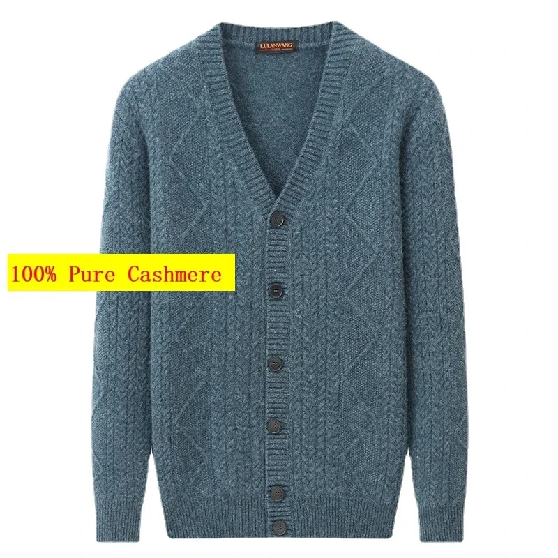 New Arrival Fashion 100% Pure Cashmere Cardigan, Men's V-neck Button Knit Jacket,Sweater, Thickened Size XS S M L XL 2XL 3XL 4XL