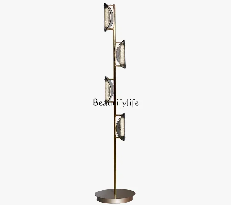 06Italian light luxury all copper modern minimalist villa living room background wall luminous object