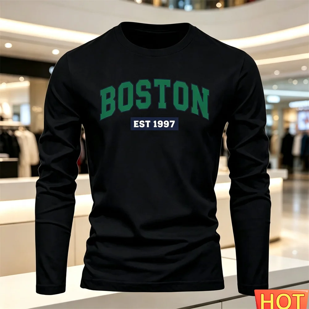 Autumn Summer Men's long sleeved T-shirt Letter Pattern Round neck T-shirt Versatile T-shirt Fashion men y2k clothing Loose tops view 3