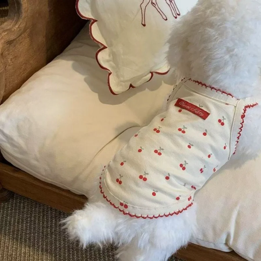 1pc Cute cherry print pet tank top, soft and skin friendly pet clothing