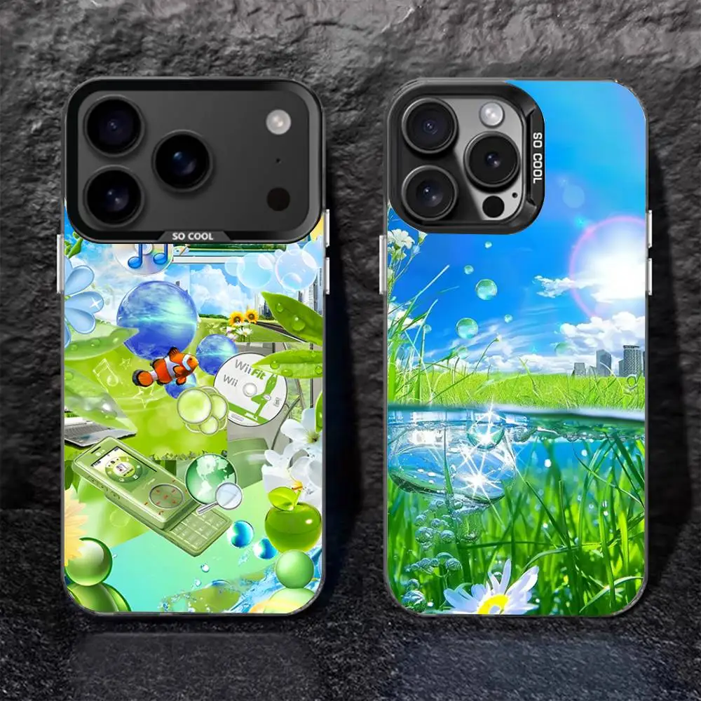 

Frutiger Aero For iPhone 17,16,15,14,13,12,11,Pro,MAX,Plus Black Shockproof Candy Matte Cover