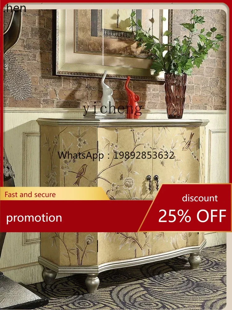 

HXL Style Entrance Cabinet Solid Wood Hand-Painted Vintage Retro Style Decorative Storage Living Room Side Cabinet