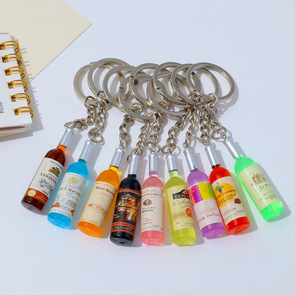 Simulation Resin Beer Wine Bottle Keychain for Women Men Fashion Car Trinket Keyring Bag Pendant Key Holder Accessions Gift ﻿